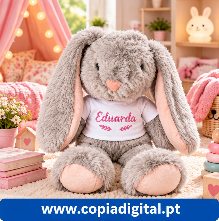 Coelhinho Peluche Cinzento bordado
