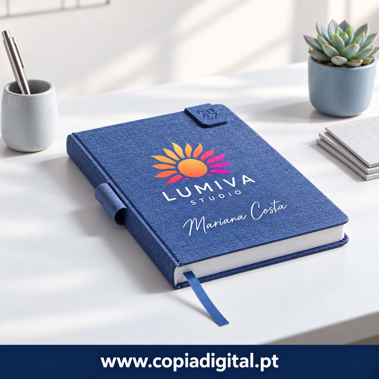 Agenda 2027 Pu Imitação de linho Azul