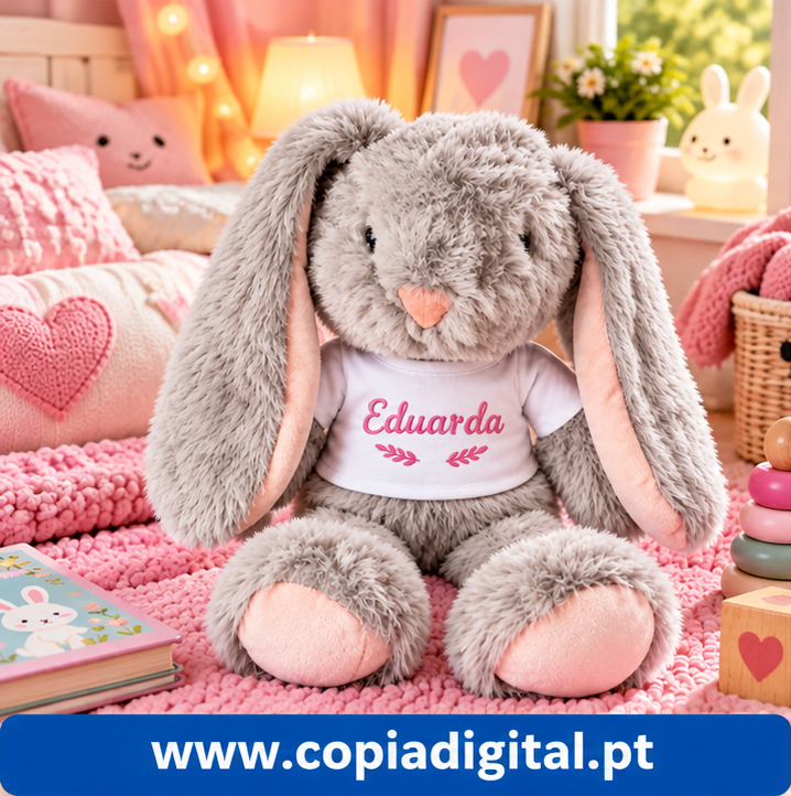 Coelhinho Peluche Cinzento bordado - imagem 2