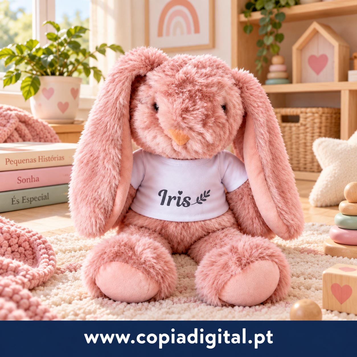 Coelhinho de Peluche Rosa  com bordado personalizado – 51 cm de Pura Ternura! - imagem 3