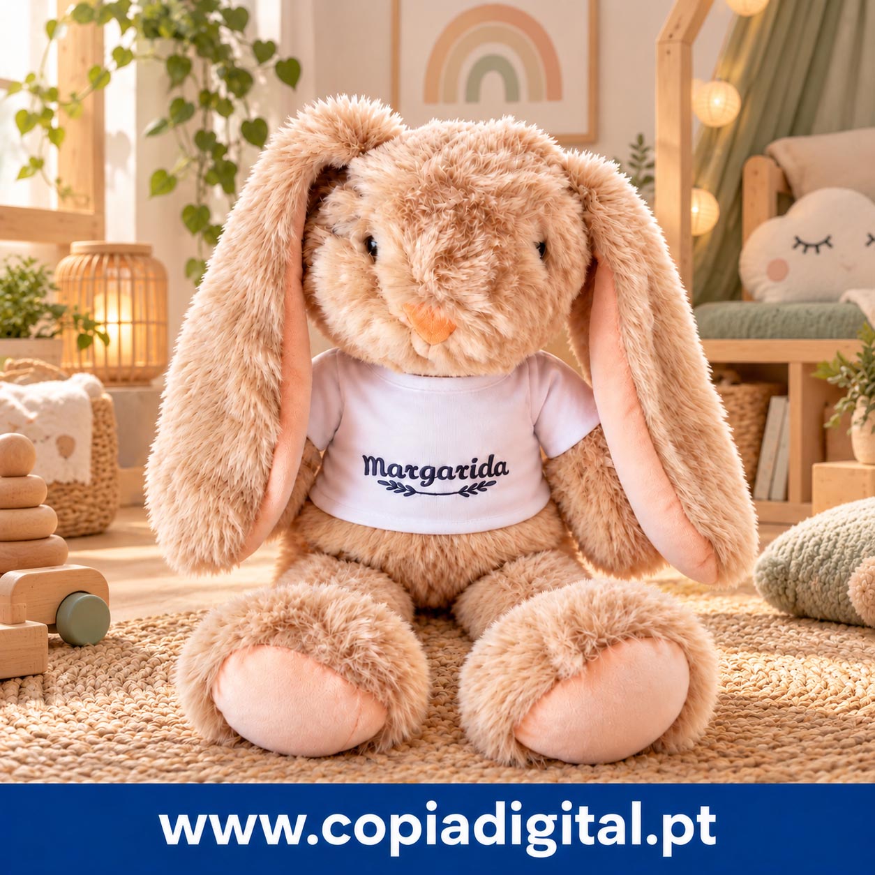 Coelhinho Peluche castanho bordado