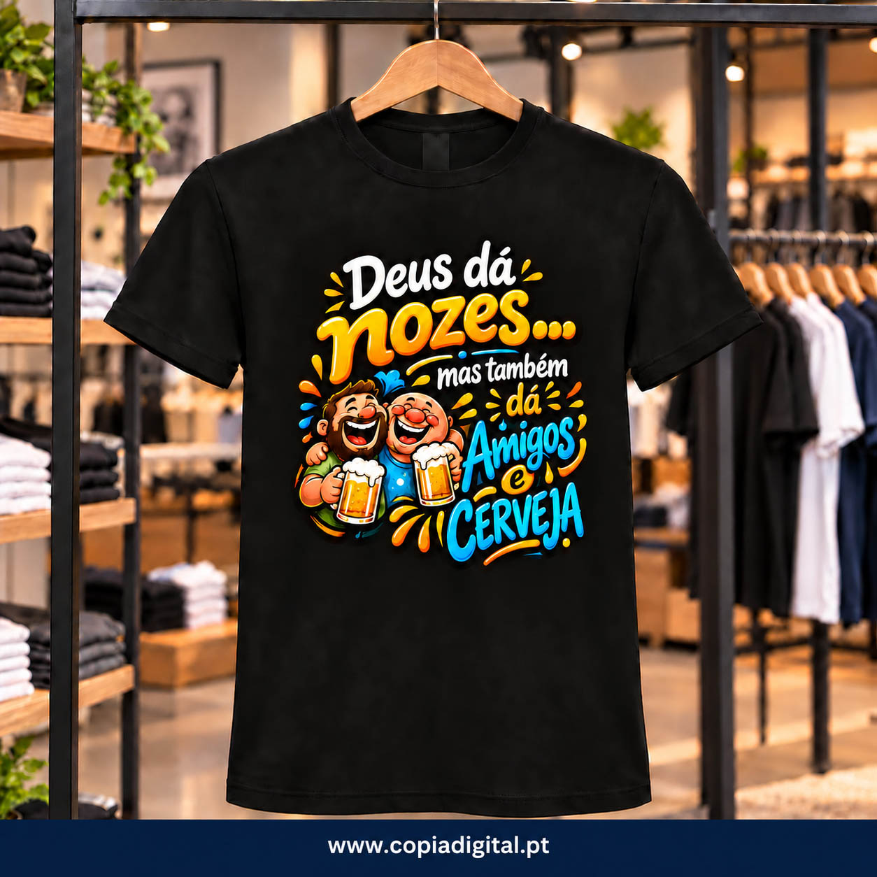 T-shirt preta estampada com deus dá nozes.... - imagem 2