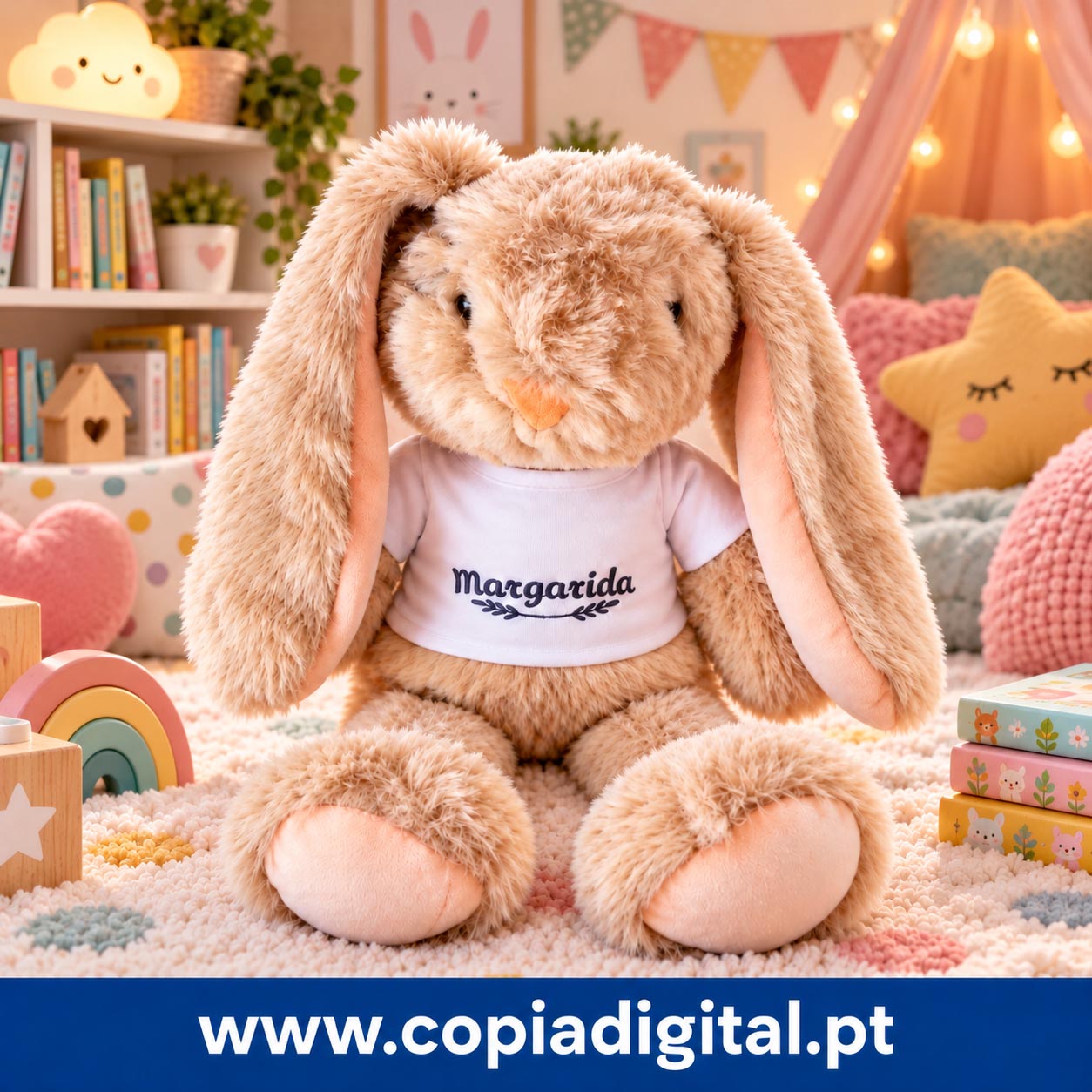 Coelhinho Peluche castanho bordado - imagem 3