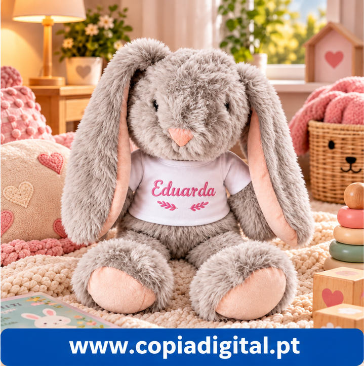 Coelhinho Peluche Cinzento bordado - imagem 3